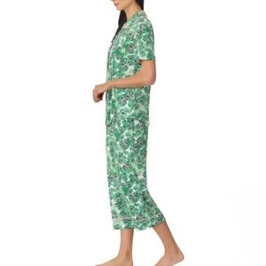 Room Service PJ Set 2 Piece Tropical Leaf Print Green White Pink Medium Soft